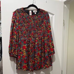 Floral Long Sleeve Smocked Maternity Blouse